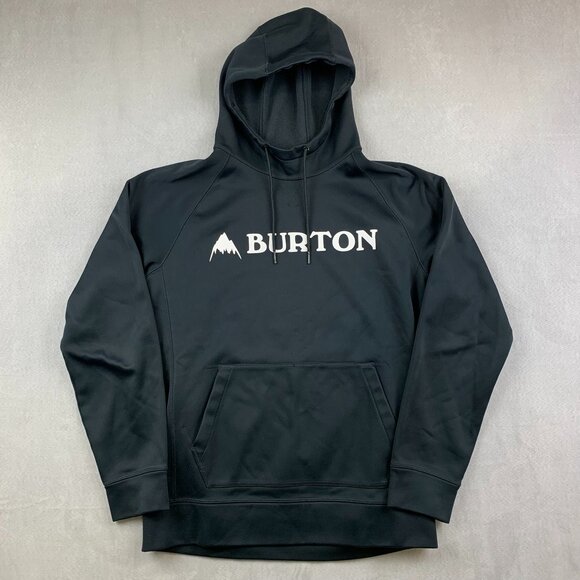 Burton Mens Sweater Small Black Crown Bonded Pullover Hoodie Snowboarding Logo - Picture 1 of 9